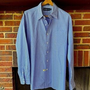 Ralph Lauren Long Sleeve Button Down Shirt Blue White Check XL
